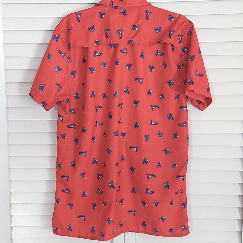 Tenth Ocean Shirt, Size L, Red with Bluebird Pattern, Mesh Backing on Shoulder - Picture 7 of 8
